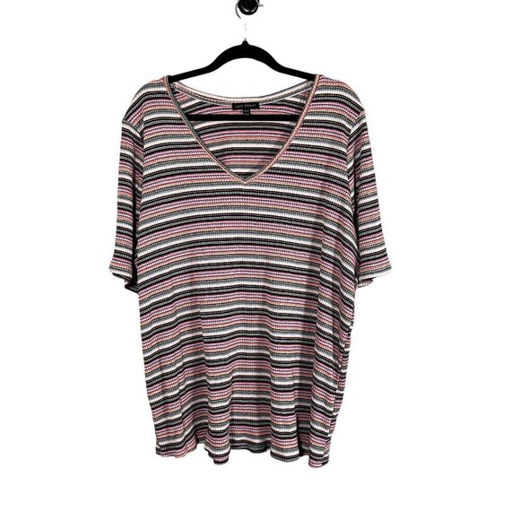 Lane Bryant Top Women 22 Pink Striped Pullover Rainbow Goth Punk Retro Office - Picture 1 of 10